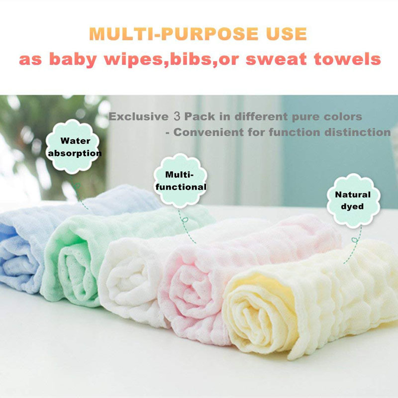 3Pcs Baby Muslin Washcloths Natural Muslin Cotton Baby Wipes Soft Newborn Baby Face Towel Muslin